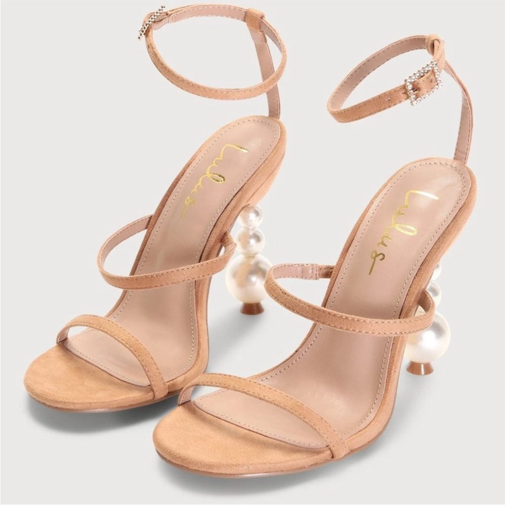 Lulus Linnett Light Nude Sculpted Heel Ankle Strap Sandals 7.5 EUC